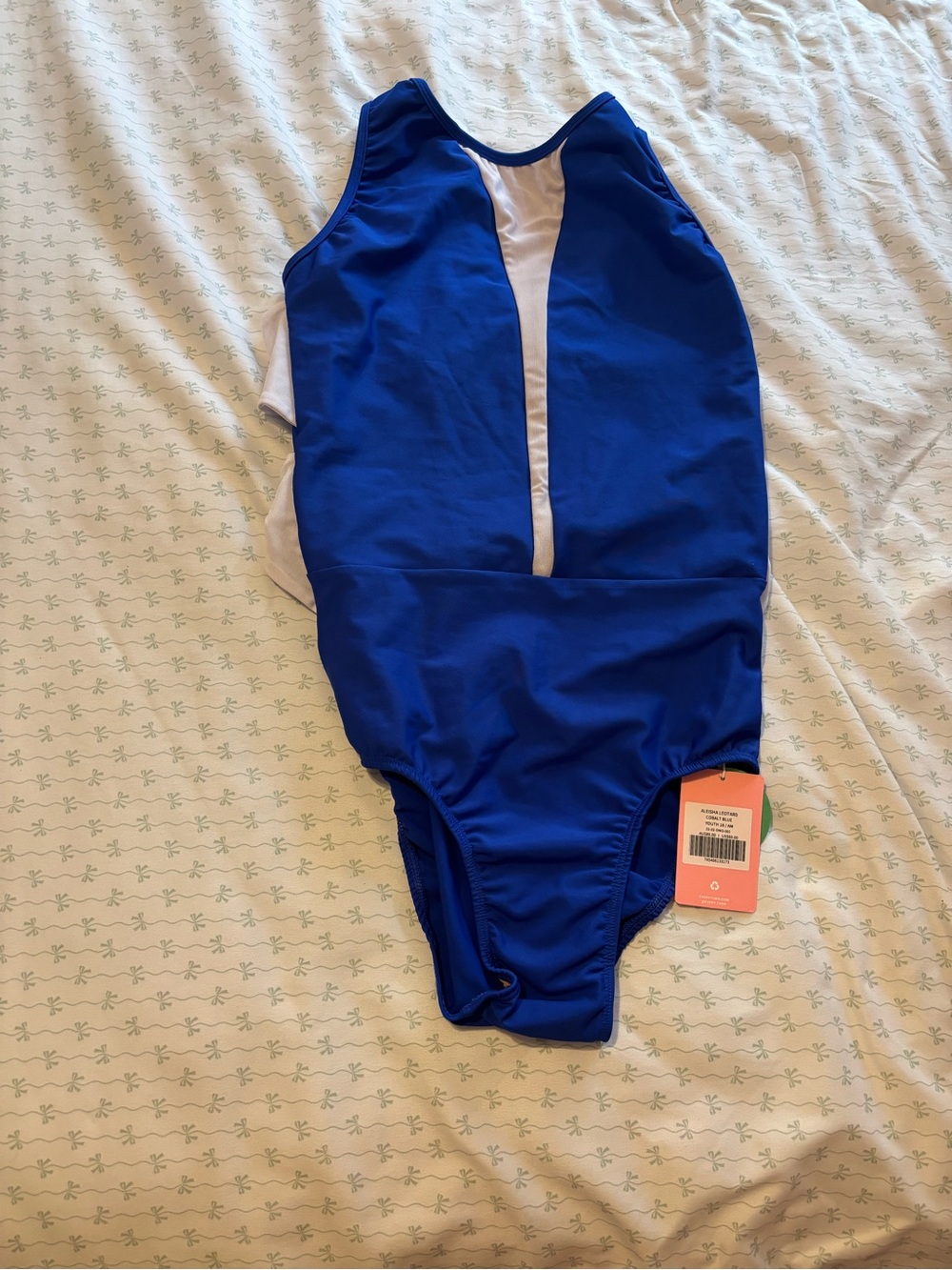 Women's Royal Blue High Neck Bodysuit leotard with White Mesh NWT